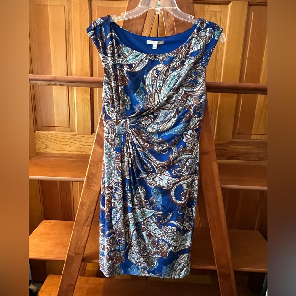Signature by Sadie Paisley Ruched Sheath Dress | Blue | Size 6